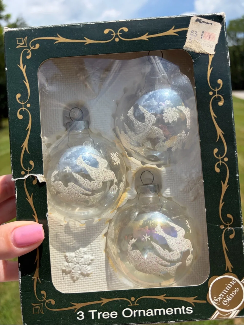 KREBS Clear Glitter Turtle Doves Scene CHRISTMAS Ornaments Set 3 Sparkle